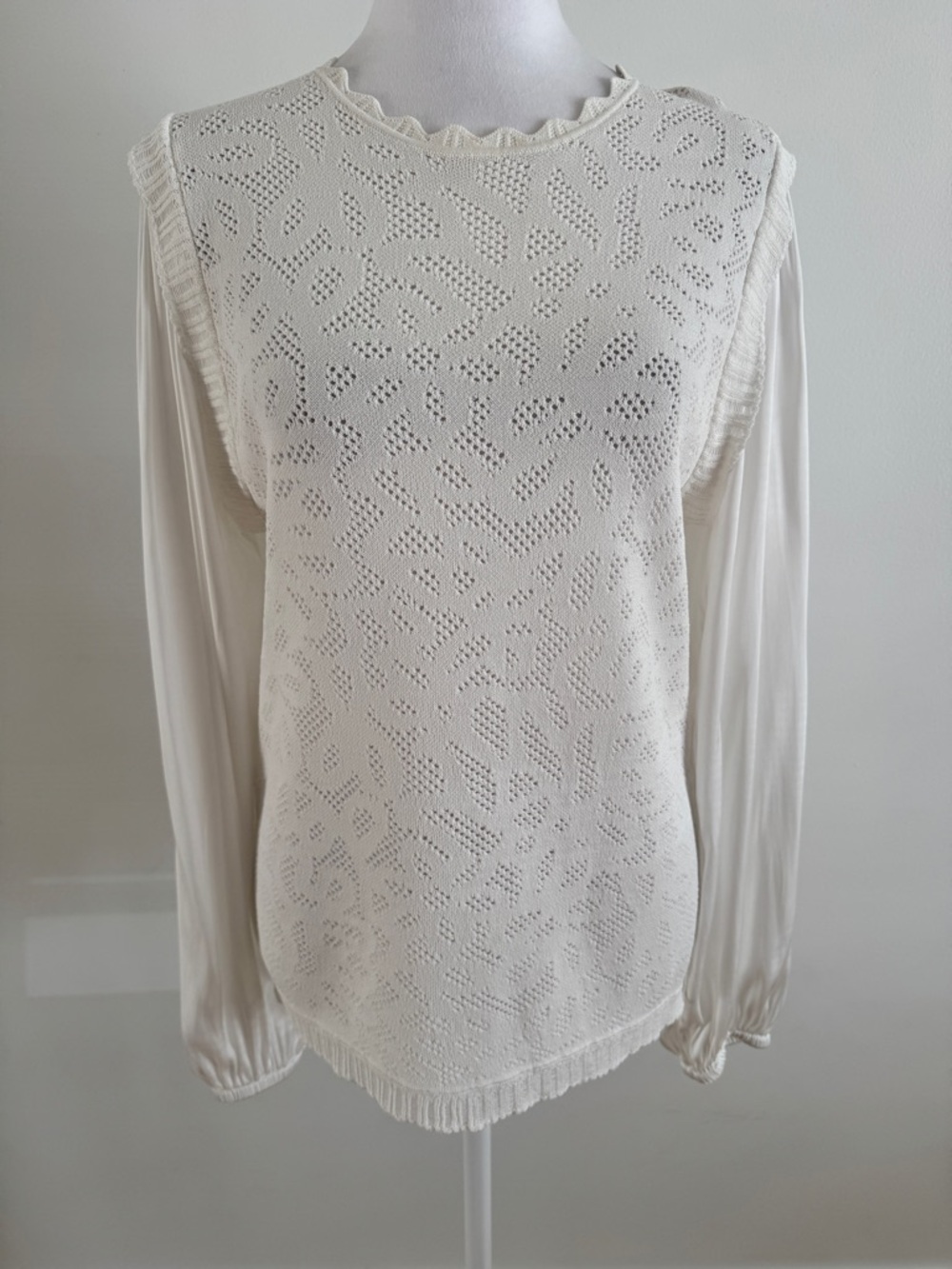 Current Air Anthropology Cream Pointelle Knit Shell with Long Sleeve